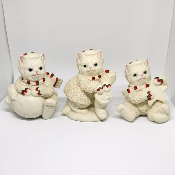 Lefton Kitty Snowflake Bisque Cats Christmas Decor Set of 3 Vintage Christmas - Picture 1 of 5